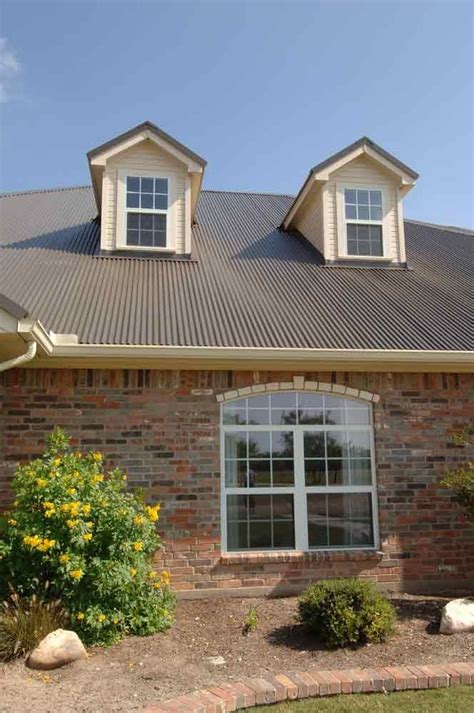 burnished slate metal roof brick house|burnished slate metal roof.